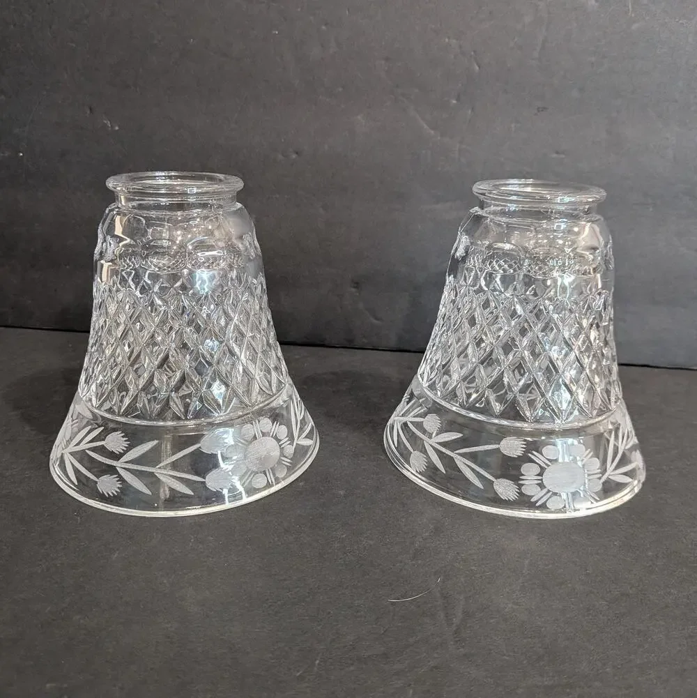 Vintage Etched Floral Diamond Pattern Clear Glass Light Shade Replacement 5”
